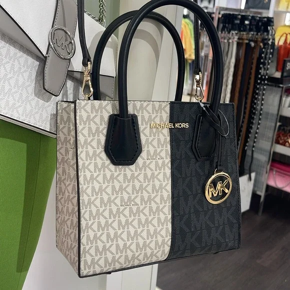 Michael Kors Mercer Medium Two-Tone Logo Crossbody BagBlack Multi